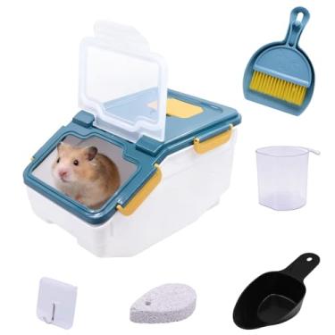 Imagem de Qiveno Kit grande de recipiente de banho de areia para chinchila com copo de areia e pá | Casa de banho de plástico para hamster, porco-espinho, porquinho-da-índia, esquilo e animais pequenos | Quarto