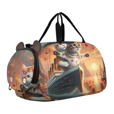 Imagem de Bolsa esportiva para meninos, fofa, coala, pôr do sol, romance, fim de semana, para viagem, bolsa de ginástica, bagagem infantil, Charming Cats Titanic Love Sunset, Clássico