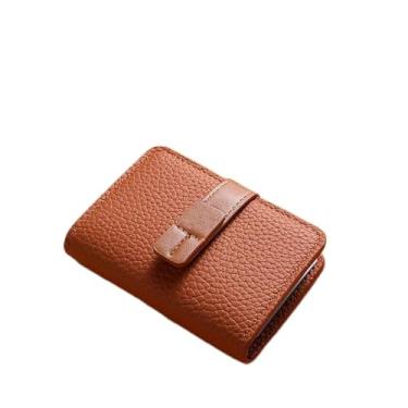 Imagem de Carteira feminina com porta-cartões de couro PU, mini estojo de cartão de crédito com vários compartimentos, organizador compacto de identidade para transporte diário, Marrom, Retrô