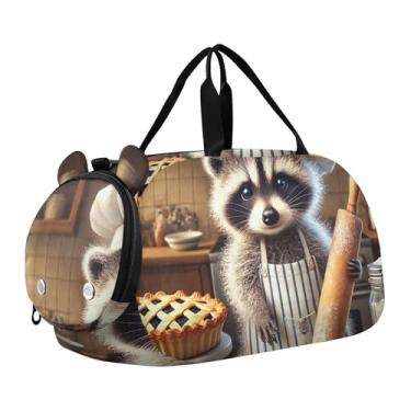 Imagem de Bolsa esportiva de viagem para meninos, fim de semana, bolsa de viagem para meninas, bolsa de viagem para dança, romântica, gato Titanic Love, Torta de guaxinim aconchegante, Clássico