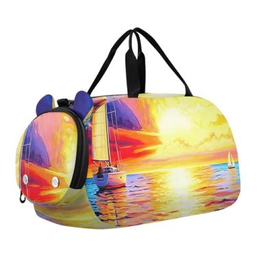 Imagem de Gnomos fofos rosa coração branco bolsa de viagem bolsa esportiva dança bolsa esportiva para meninos, Veleiro, mar, pôr do sol, cores, Clássico