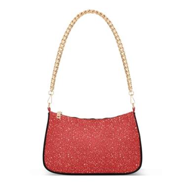 Imagem de Bolsa de ombro clássica vermelha com corrente estética, bolsa feminina Hobo média, bolsa clutch versátil para uso diário e festa