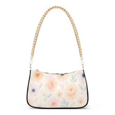 Imagem de Bolsa de ombro com corrente de ombro em cores pastel, bolsa feminina Hobo, clutch floral casual para uso diário e noite