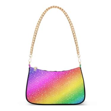 Imagem de Bolsa de ombro com corrente rosa roxa gradiente arco-íris, bolsa de mão Hobo moderna para mulheres, bolsa clutch colorida com grande capacidade
