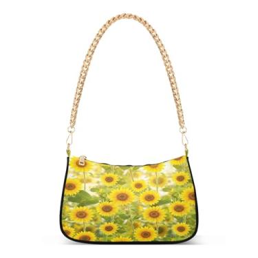 Imagem de Bolsa de ombro com corrente de girassóis amarelos vibrantes, estampa floral Hobo feminina para uso diário e festa