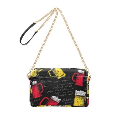 Imagem de Joitme Bolsa tiracolo feminina bolsa para celular vermelha amarela canecas cerveja preta couro PU bolsa de ombro com alça de corrente