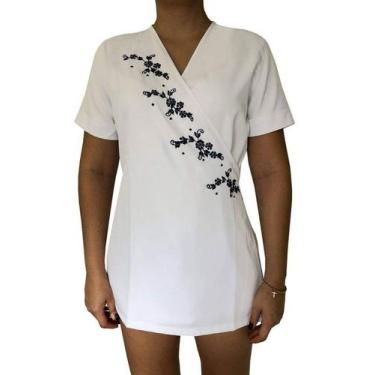 Imagem de Jaleco Feminino Branco Bordado Azul Tecido Microfibra 012 - Sem marca,