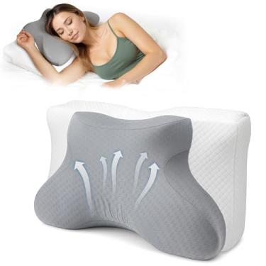 Imagem de Travesseiro cervical de pescoço para dormir, travesseiro ergonômico ajustável, suporte lateral de pescoço para adultos, travesseiro de cama de espuma viscoelástica para alívio da dor no pescoço e
