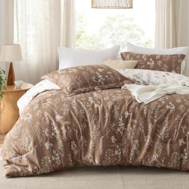 Imagem de Conjunto de edredom Bedsure King Brown Floral, 3 peças