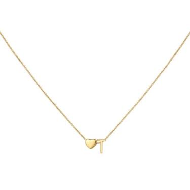 Imagem de brenstof Colar feminino com inicial de coração dos EUA - Colar com pingente de letra A banhado a ouro 18K delicados colares de coração minúsculos colares de inicial para presentes de aniversário para