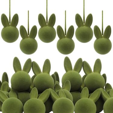 Imagem de Threehoney 12 peças de enfeites de coelho da Páscoa, enfeites de coelho da Páscoa flocado verde musgo, ornamentos decorativos de árvore de primavera para presentes de festa e escritório em casa