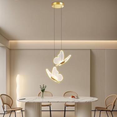 Imagem de Luminária Pendente Butterfly Gold com 2 Luzes, Luminária Suspensa LED em Acrílico, Luminárias Pendentes LED Butterfly, Luminária Pendente Ouro com Temperatura Tricolor