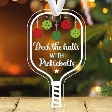 Imagem de Ornamentos de acrílico para pendurar em pickleball para árvore de Natal, enfeites decorativos de bola de pickle, presentes para amantes de esportes