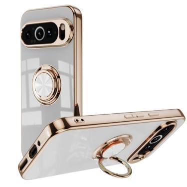 Imagem de Capa com anel para Google Pixel 9/9 Pro/9 Pro XL, capa fina macia de silicone galvanizado suporta sucção magnética do veículo