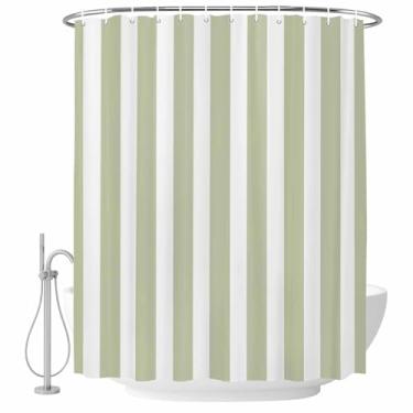 Imagem de Cortina de chuveiro com listras geométricas verdes e brancas, minimalista, arte moderna, tecido impermeável, conjunto de cortinas de chuveiro, decoração de casa, lavável na máquina