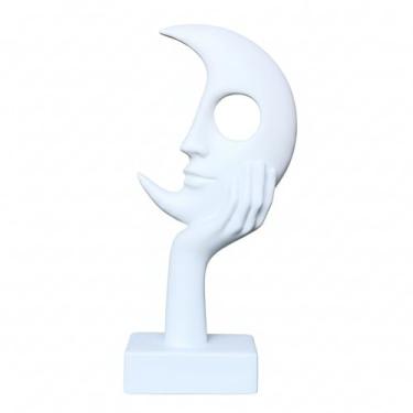 Imagem de Lodkksg Escultura abstrata moderna de rosto de lua com mão, estátua de metal preto fosco, decoração de casa independente, 25 cm