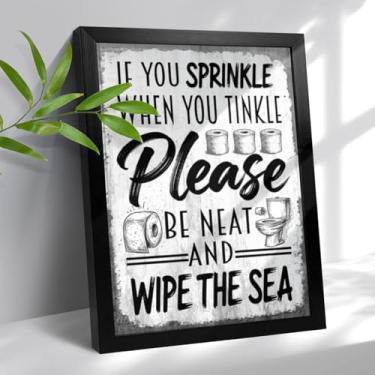 Imagem de Decoração de parede com citações de banheiro preto e branco arte de parede de banheiro sinais de decoração de banheiro pequeno preto emoldurado arte em tela para banheiro infantil impressão em tela