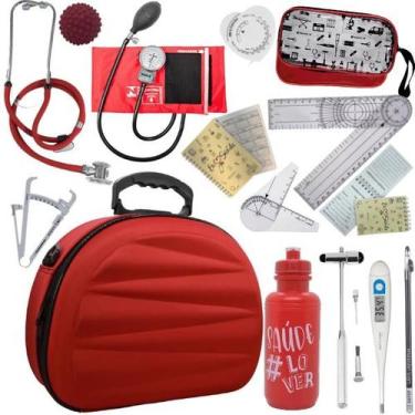 Imagem de Kit Maleta Fisioterapia lisa Goniômetro Pequeno Grande Martelo Buck Ad