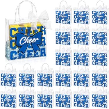 Imagem de Sweetude 24 peças de sacolas de presente de PVC transparente com alças em massa Cheer Team Cheerleader Treat Goodie Candy Tote Bag com fita de laço para festa de torcida de aniversário de equipe