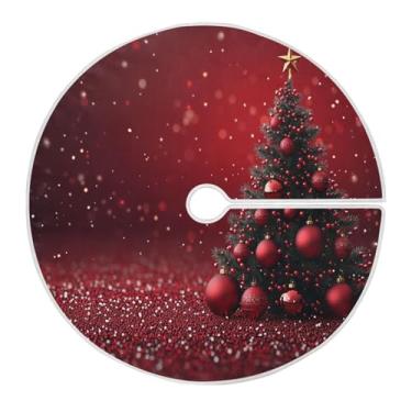 Imagem de Blueangle Saia de poliéster macio com bolas de cor vermelha de 118 cm para decoração de árvore de Natal (499)