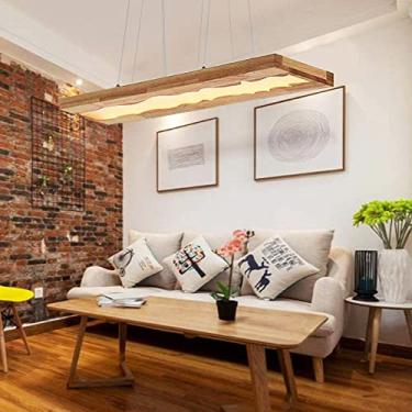 Imagem de Luminária pendente LED de madeira, estilo rústico, para mesa de jantar, 40W, dimerizável, em resina, com altura ajustável, ideal para cozinha, escritório, café, sala de jantar, lustre e sala