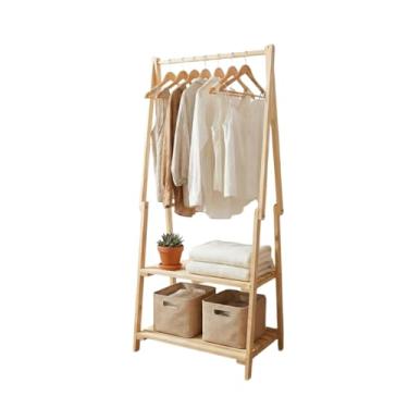 Imagem de Arara de Roupas Dobrável em Madeira, 2 Prateleiras, Estilo A-Frame, Organizador para Quarto e Closet