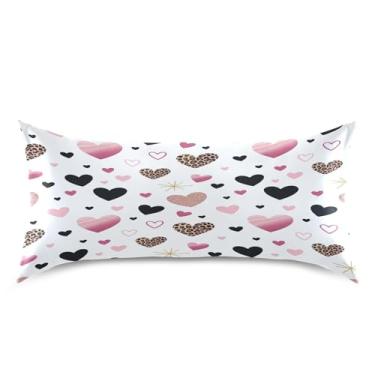 Imagem de ATTX Fronha de cetim com corações pequenos de leopardo com fecho de envelope, macia e refrescante para cabelo e pele, tamanho king size 568 x 40 polegadas (568)