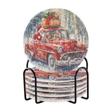 Imagem de Blueangle 6 peças de porta-copos de carro vermelho vintage para bebidas, porta-copos de tecido redondo super absorvente para mesa de café, proteção de mesa para decoração de casa (362)