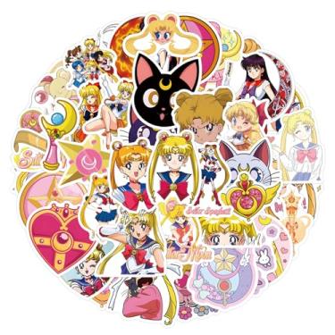 Imagem de 50 peças de adesivos Sailor Anime Moon para garrafa de água, decalque de vinil à prova d'água para laptop adolescente adulto skate telefone viagem capa bicicleta guitarra computador capacete (vermelho