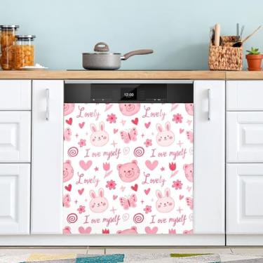 Imagem de ATTX Capa magnética para lava-louças Coelhinhos do Dia dos Namorados | Adesivo decorativo de eletrodomésticos de 58 x 66 cm para armários domésticos e eletrodomésticos #400