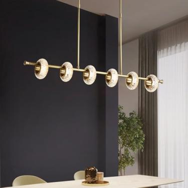 Imagem de Lustre moderno de cristal LED dourado com 6 lâmpadas de 39W, luminária pendente de teto para sala de jantar, quarto e sala de estar (luz neutra).