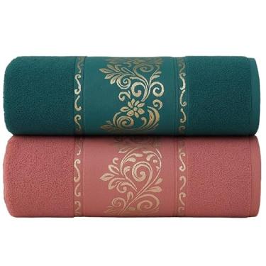 Imagem de Kit 2 Toalhas de Banho Gigante Premium 100% Algodão Macias, Felpudas, Super Absorventes para Banho, Piscina, Ideal para Família e Adultos(Kit 2Toalhas–Verde&Rosé)