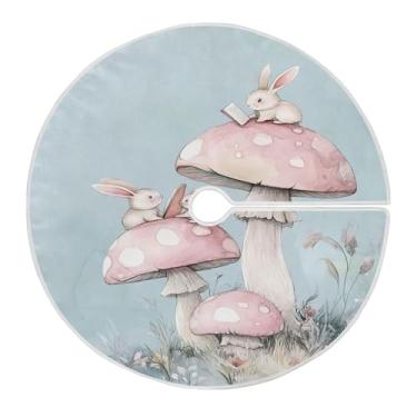 Imagem de Wassud Saia de árvore de Natal, pintura em aquarela, cogumelos, decorações de árvore de Natal, enfeites de Natal, tapete de árvore grande para decoração de festa de ano novo, 122 cm
