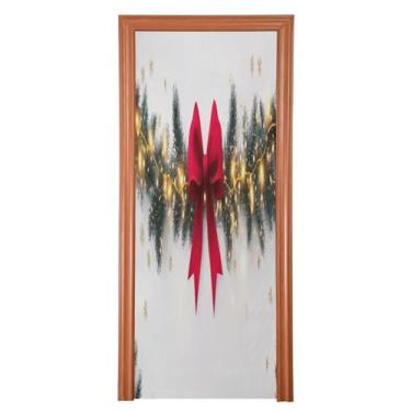 Imagem de Wassud Guirlanda de Natal com laço vermelho, decoração de porta de Halloween, faixa interna e externa, decoração de casa, grande decoração de porta da frente, 89 x 200 cm