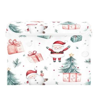 Imagem de SEHANY Linda caixa de armazenamento de Papai Noel de Natal com tampas e alças, organizador de cestas de armazenamento de tecido dobrável, caixas de armazenamento de cubos grandes para roupas, cobertor