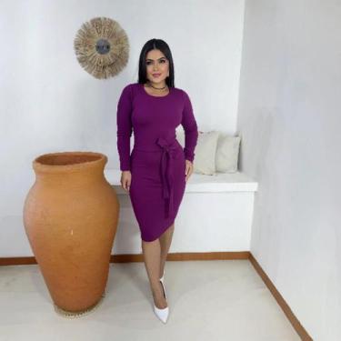 Imagem de Vestido MIDI Tubinho Faixa Moda Evangélica Feminina - Miss Flower, Rox