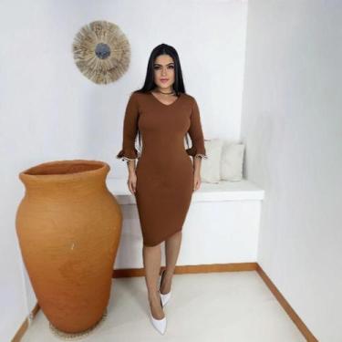 Imagem de Vestido Midi Raquel Moda Evangélica Feminina - MISS FLOWER, Marrom, M