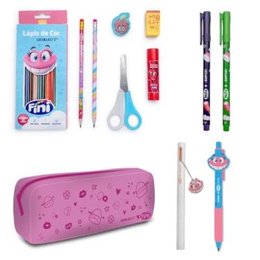 Imagem de Kit Material Escolar Fini com Estojo Rosa Leo&Leo – 12 itens: Lápis de Cor 12 Cores, 2 Lápis Grafite, Tesoura, Cola, Borracha, Apontador, 2 Caneta Gel, Lapiseira e Marca-Texto (Rosa)