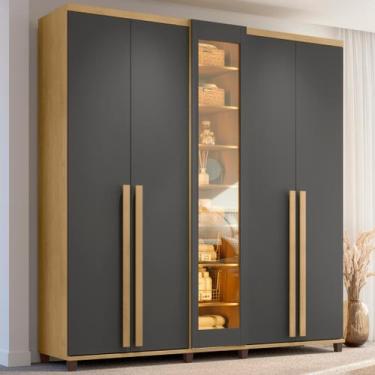 Imagem de Guarda-Roupa Casal 5 Portas com LED e Vidro Reflecta 3 Gavetas Áustria