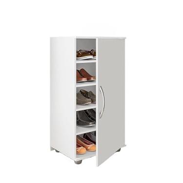 Imagem de Armário Sapateira Multiuso com Porta 4 Prateleiras Organizador Vertical Branco para Quarto e Closet(Branco)
