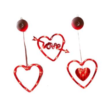 Imagem de Generic Conjunto de 3 Luzes de Janela com Ventosas, Lâmpadas LED Vermelhas para Decoração de Dia dos Namorados, Ideais para Quarto, Festa, Lareira e Casa.