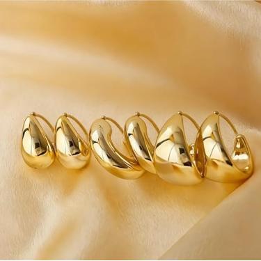 Imagem de 3 peças de brincos de argola grossa para mulheres em forma de C e brincos de lágrima joias leves acessórios de festa presentes, Medium, Liga de aço, Zircônia cúbica