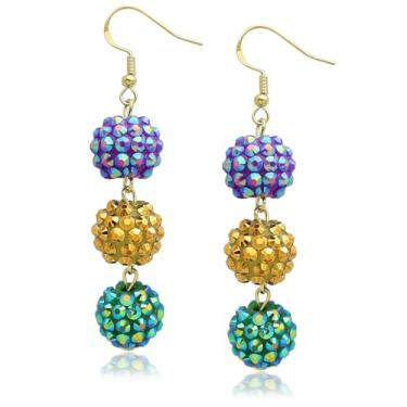 Imagem de RechicGu Brincos de Mardi Gras de strass coloridos brilhantes para mulheres, brincos pendentes de contas leves, acessórios de carnaval, roupas de carnaval, joias, lembrancinhas de festa, presentes de