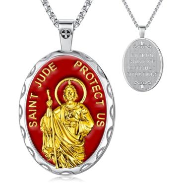 Imagem de OigvcoTe Colar São Miguel/São Cristóvão/Virgem Maria Padroeira, medalhão oval de cobre banhado a ouro com versículos da Bíblia, joia de amuleto de proteção religiosa para homens e mulheres, One Size