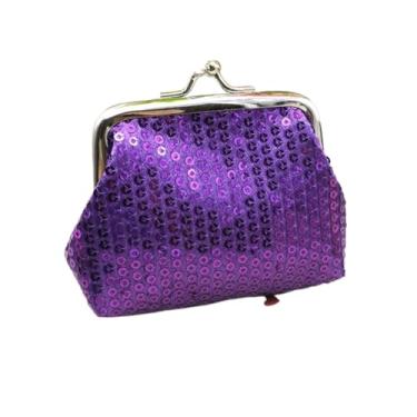 Imagem de Bolsa de batom clutch bolsa clássica de armazenamento pequena elegante porta-cartões de lantejoulas bolsa de moedas feminina (roxa)
