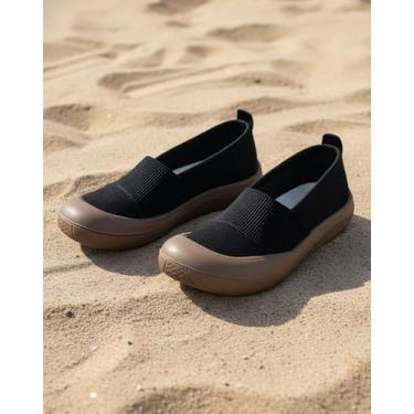 Imagem de Sapatos femininos de bico largo, sem cadarço, sem cadarço para caminhada e corrida confortáveis, sapatos esportivos elegantes e duráveis, preto, Preto, 35