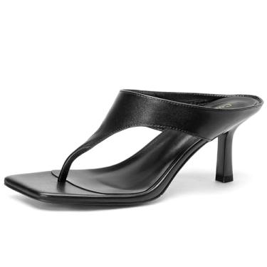 Imagem de CouieCuies Sandálias femininas de salto gatinho de 6 cm, salto aberto, bico quadrado, salto dental, sandálias de salto deslizante, sapatos modernos confortáveis para festas casuais, Preto, 38