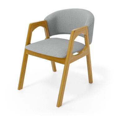 Imagem de Kit Com 4 Cadeiras Agatha Madeira Maciça Estofada Para Mesa De Jantar Linho Cinza 407