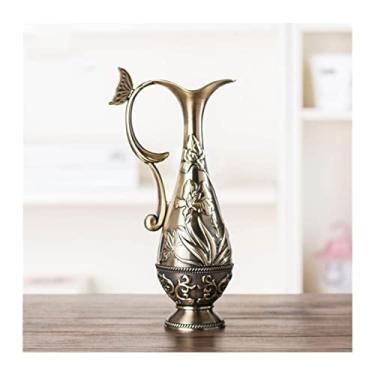 Imagem de U5GAAALPPQ9 Vaso decorativo novos vasos de bronze retrô alças requintadas para flores mesa vasos criativos para decoração de sala de estar vaso de flores moderno (cor: B2) (A1)