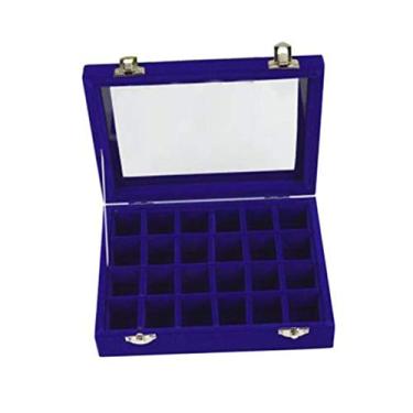 Imagem de 24 compartimentos de madeira transparente fivela brincos caixa de armazenamento organizador de joias caixa de armazenamento exibição de joias caixa de armazenamento (azul)